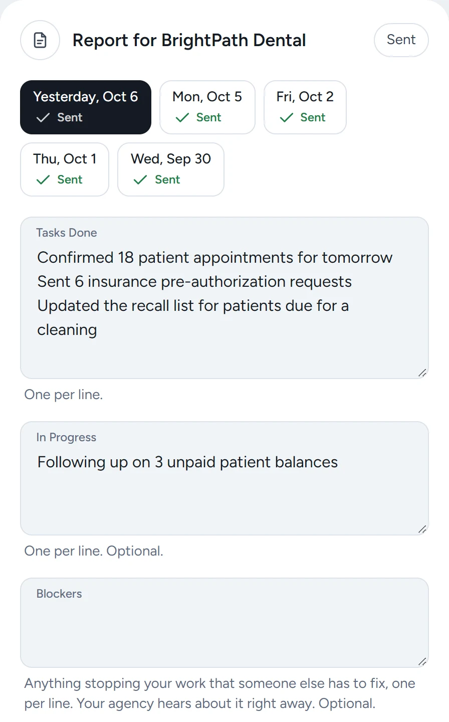 The daily report form on a phone.